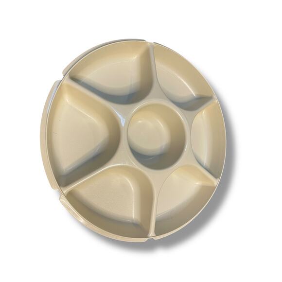 Vintage Tupperware Serving Center Divided Veggie Snack Dip Lid Almond 1665 1667 - Picture 5 of 10